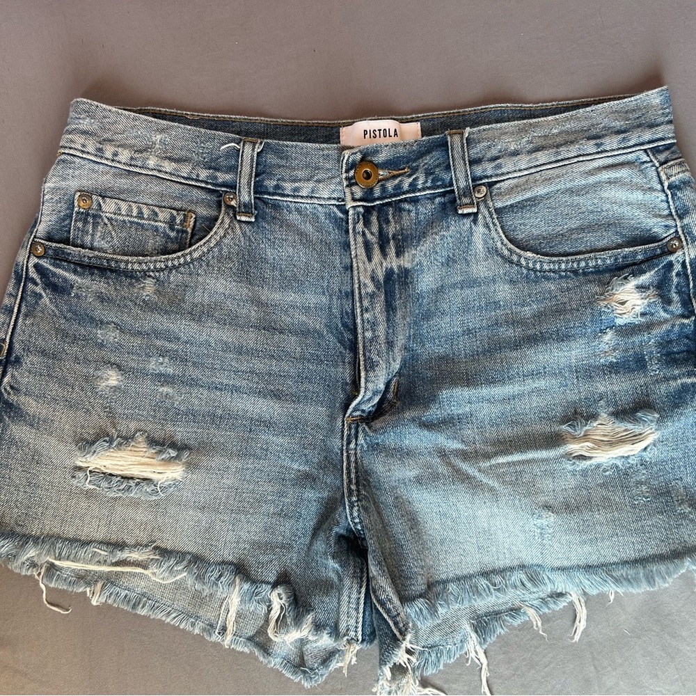 Pistola Blue Distressed Jean Shorts Vintage Style
